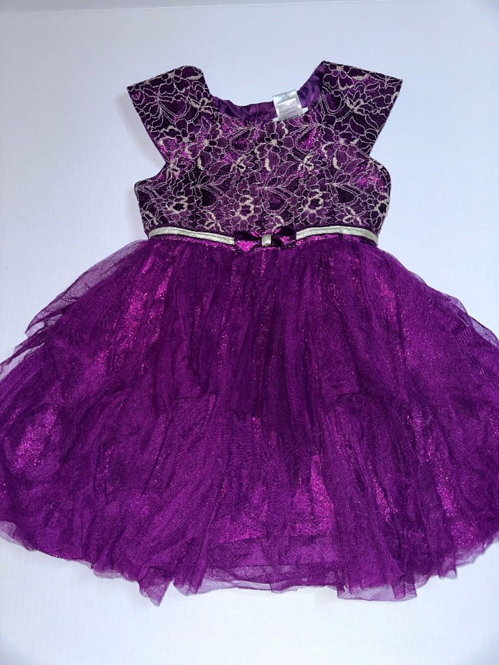 JONA MICHELLE Girls Tulle Formal Magenta Fuchsia Dress Size 7 gold lace #598